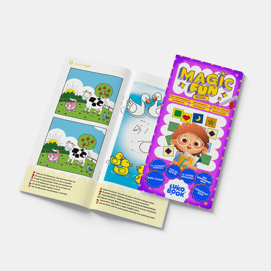 Magic Fun 3'lü Zeka ve Dikkat Seti - Yaz-Sil Aktivite Seti | Labirent, Fark Bulmaca, Nokta Birleştirme