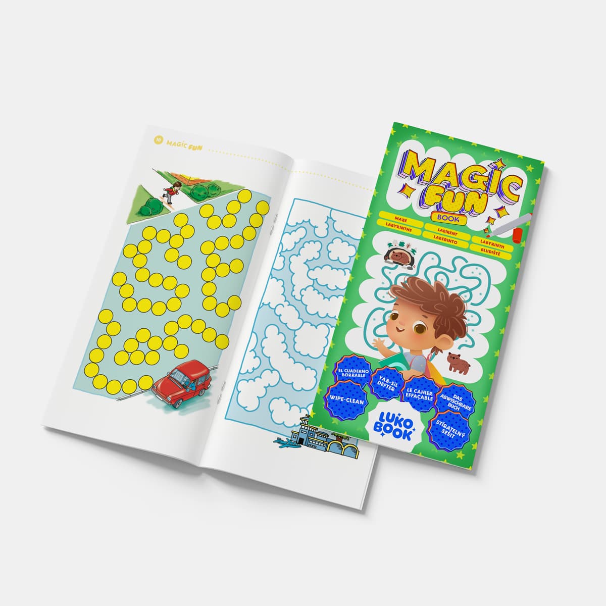 Magic Fun 3'lü Zeka ve Dikkat Seti - Yaz-Sil Aktivite Seti | Labirent, Fark Bulmaca, Nokta Birleştirme